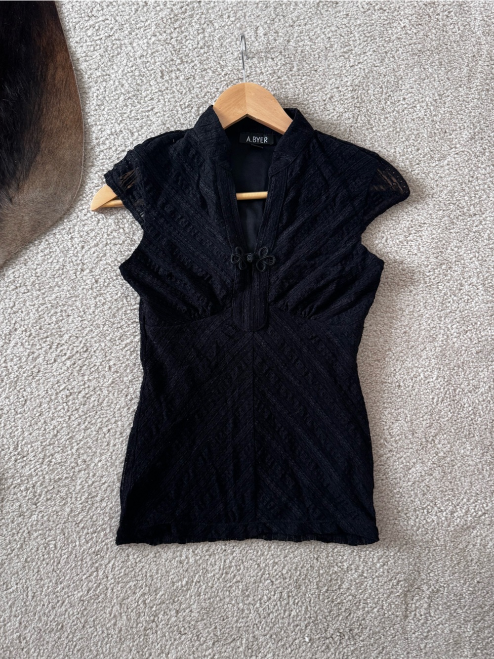 A. Byer black Lace Cap-Sleeve V-Neck Top